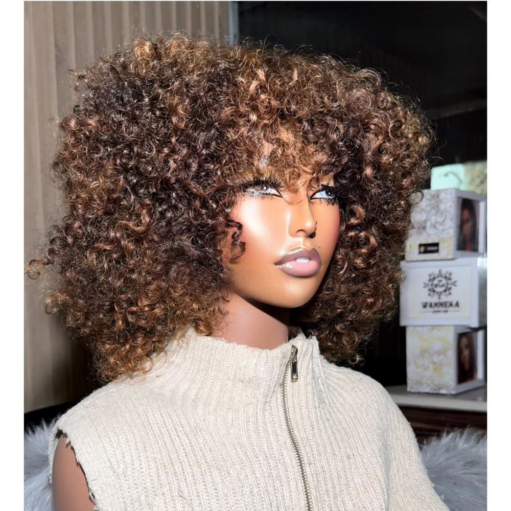 RAW BROWN CURLY FRINGE WIG